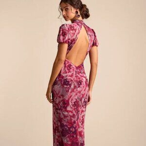 Lulus Langley Mauve Multi Floral Backless Maxi Dress Purple - Size L (NWT)